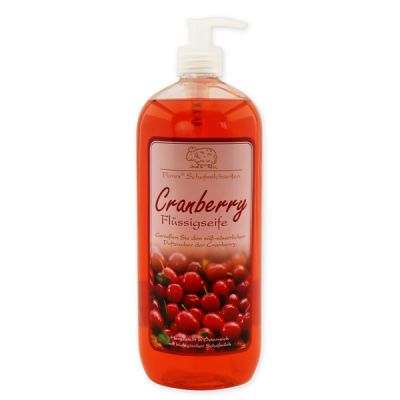 Flüssigseife mit biologischer Schafmilch Nachfüller 1l in der Flasche mit Spender, Cranberry 