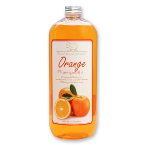 Flüssigseife mit biologischer Schafmilch Nachfüller 1l in der Flasche, Orange 