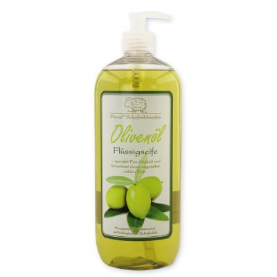 Flüssigseife mit biologischer Schafmilch Nachfüller 1l in der Flasche mit Spender, Olive 