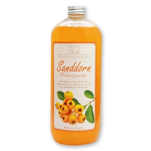 Flüssigseife mit biologischer Schafmilch Nachfüller 1l in der Flasche, Sanddorn 