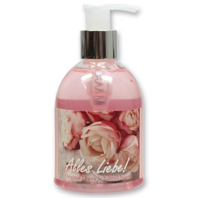 Liquid sheep milk soap 250ml in a dispenser "Alles Liebe", Peony 