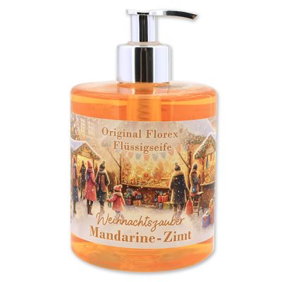 Flüssigseife Schafmilch 500ml im Spender "Weihnachtszauber-Motiv 16", Mandarine-Zimt 
