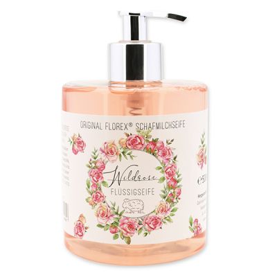 Liquid sheep milk soap 500ml in a dispenser "Einzigartige Augenblicke", Rose 
