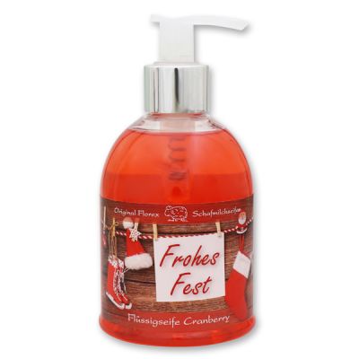 Liquid sheep milk soap 250ml in a dispenser "Frohes Fest", Cranberry 