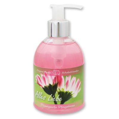 Liquid sheep milk soap 250ml in a dispenser "Alles Liebe", Peony 