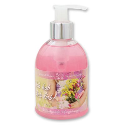 Liquid sheep milk soap 250ml in a dispenser "Ich hab dich lieb", Peony 