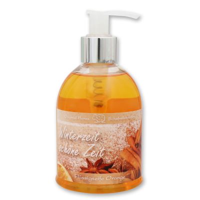 Liquid sheep milk soap 250ml in a dispenser "Winterzeit, schöne Zeit", Orange 