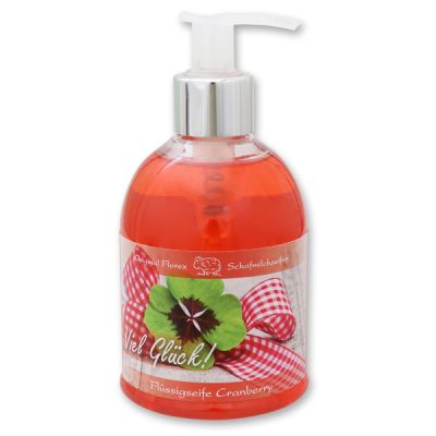 Liquid sheep milk soap 250ml in a dispenser "Viel Glück", Cranberry 