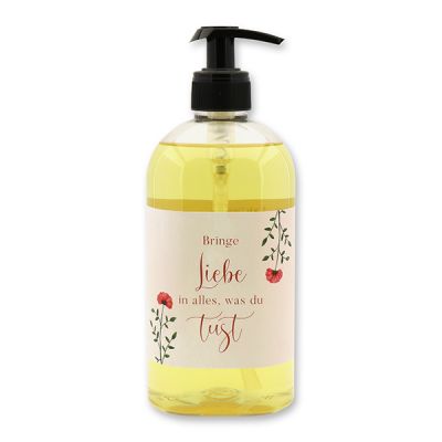 Real liquid plant oil soap with sheep milk 500ml in a dispenser "Bringe Liebe in alles...", Rose 