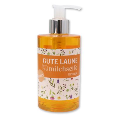 Liquid sheep milk soap 250ml in a dispenser "Gute Laune", Orange 