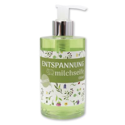 Liquid sheep milk soap 250ml in a dispenser "Entspannung", Olive 