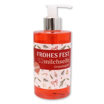 Liquid sheep milk soap 250ml in a dispenser "Frohes Fest", Pomegranate 