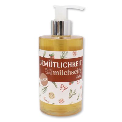 Liquid sheep milk soap 250ml in a dispenser "Gemütlichkeit", Swiss pine 