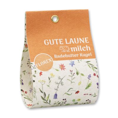 Badebutter-Kugel mit Schafmilch 50g in Tasche "Gute Laune", Jasmin/Lotus 