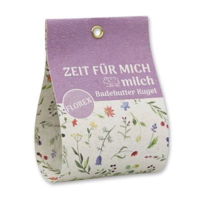 Badebutter-Kugel mit Schafmilch 50g in Tasche "Zeit für mich", Lavendel 