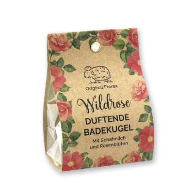 Badebutter-Kugel mit Schafmilch 50g in der Tasche "Wohlfühlzeit", Wildrose 
