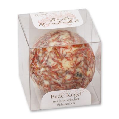 Badebutter-Kugel mit Schafmilch 50g in Cellobox, Saflorblüten/Granatapfel 