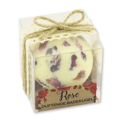 Bath butter ball with sheep milk 50g in a box "feel-good time", Rose with petals 