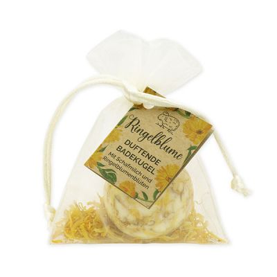 Bath butter ball with sheep milk 50g in organza bag "feel-good time", Marigold-Lime-Green Tea 