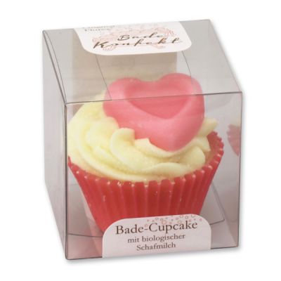 Bath butter cupcake with sheep milk 45g in box, Pink heart/Cranberry 