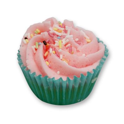 Badebutter-Cupcake mit Schafmilch 45g, Zuckerstreusel/Erdbeere 