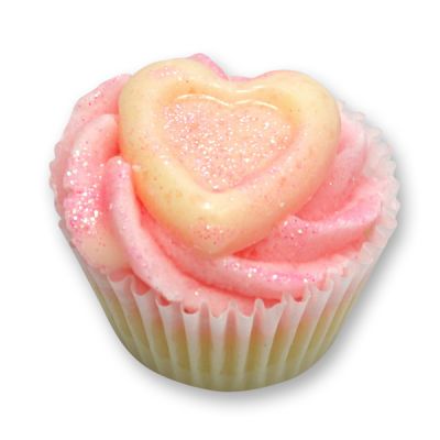 Bath butter cupcake with sheep milk 45g, Pink heart/Jasmine 