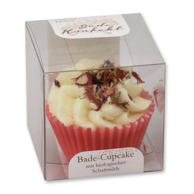 Bath butter cupcake with sheep milk 45g in box, Pink cornflower/Cherry 