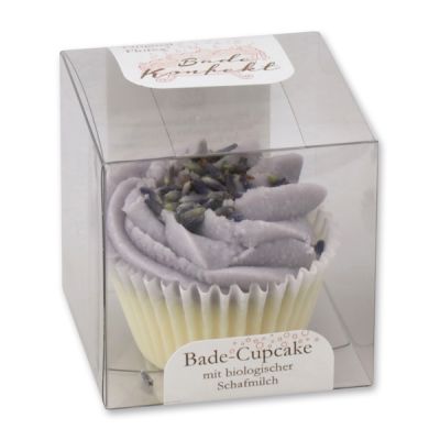 Badebutter-Cupcake mit Schafmilch 45g in Cellobox, Lavendel/Lavendel-Rosmarin 