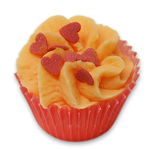 Badebutter-Cupcake mit Schafmilch 45g, Rote Herzen/Rose 