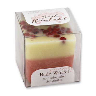 Badebutter-Würfel mit Schafmilch 50g in Cellobox, Schinusbeeren/Cranberry 