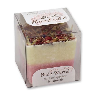 Badebutter-Würfel mit Schafmilch 50g in Cellobox, Kornblume Pink/Rose 