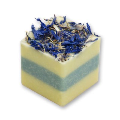 Badebutter-Würfel mit Schafmilch 50g, Kornblume blau/Lotus 