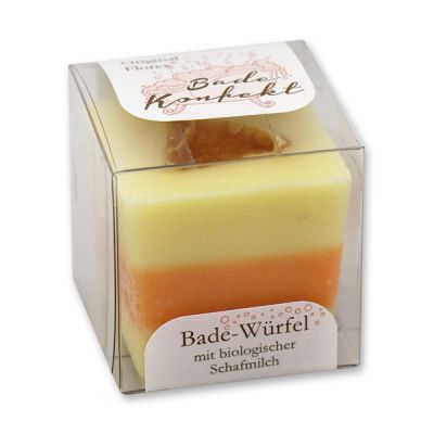 Badebutter-Würfel mit Schafmilch 50g in Cellobox, Mandarine/Orange 