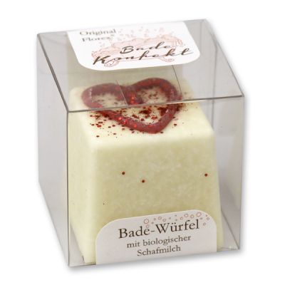 Badebutter-Würfel mit Schafmilch 50g in Cellobox, Rotes Herz/Weißer Tee 