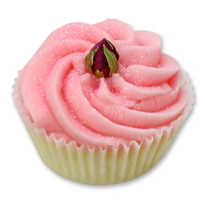 XL Badebutter-Cupcake mit Schafmilch 90g, Weiße Rosenknospe/Cranberry 