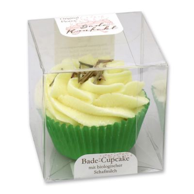 XL Badebutter-Cupcake mit Schafmilch 90g in Cellobox, Lemongras 