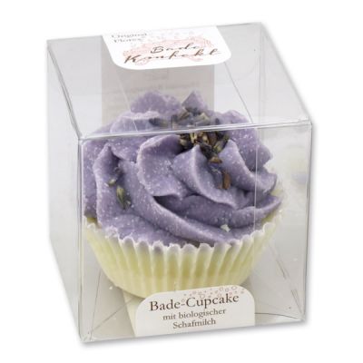 XL Badebutter-Cupcake mit Schafmilch 90g in Cellobox, Lavendel/Lavendel-Rosmarin 