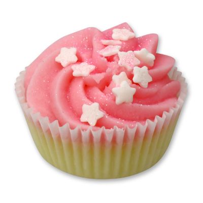 XL Bath butter cupcake with sheep milk 90g, White sugar hearts/Magnolia 