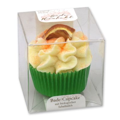 XL Bath butter cupcake with sheep milk 90g in box, Orange slice/Orange 