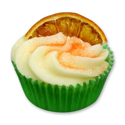 XL Badebutter-Cupcake mit Schafmilch 90g, Orangenspalte/Orange 