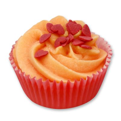 XL Badebutter-Cupcake mit Schafmilch 90g, Rote Zuckerherzen/Rose 