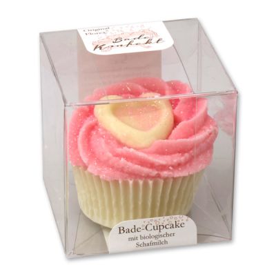 XL Bath butter cupcake with sheep milk 90g in box, Pink heart/Water lily 