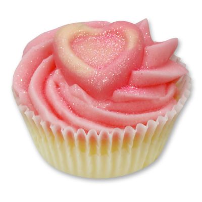 XL Badebutter-Cupcake mit Schafmilch 90g, Rosa Herz/Wasserlilie 