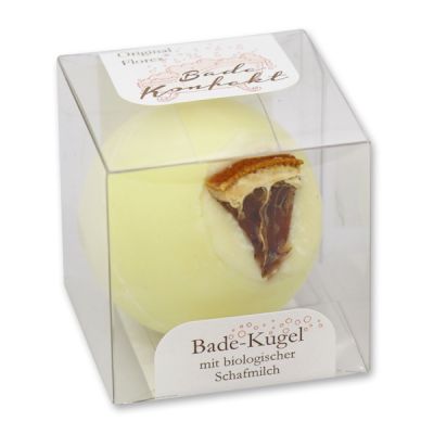 Badebutter-Kugel mit Schafmilch 50g in Cellobox, Orangenscheibe/Orange 