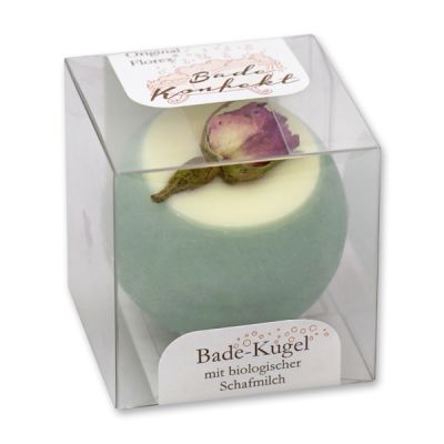 Badebutter-Kugel mit Schafmilch 50g in Cellobox, Rosenknospe/Rose 