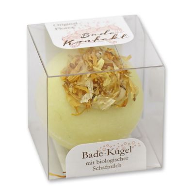 Badebutter-Kugel mit Schafmilch 50g in Cellobox, Ringelblume/Limette-Grüner Tee 