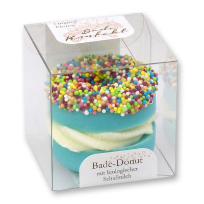 Bath butter donut with sheep milk 60g in box, Colored sugar balls/Apple-Cedar 