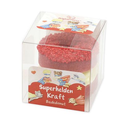 Bath butter donut with sheep milk 60g in a box "Superhelden Kraft", Berry dream 