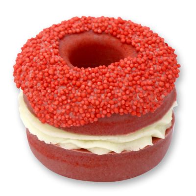 Badebutter-Donut mit Schafmilch 60g, Rote Zuckerkügelchen/Rote Rose 