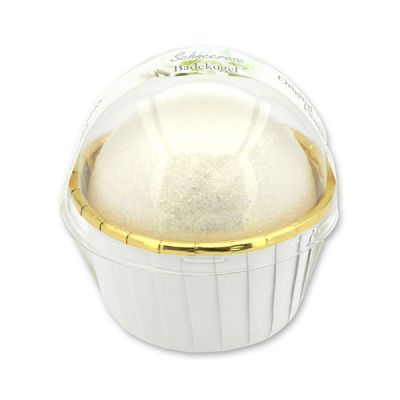 Glitzer Badekugel mit Schafmilch 125g im Förmchen modern, Schneerose 